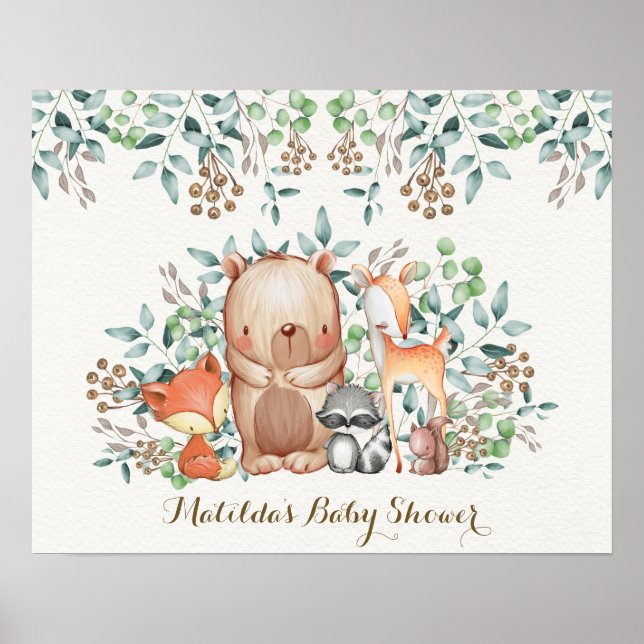 Waldtiere Baby Shower Geburtstagsdekoration Poster (Vorne)