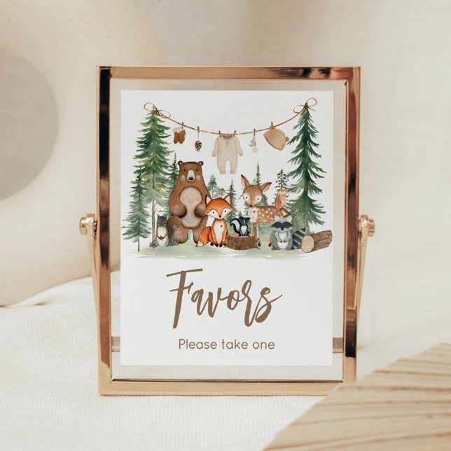 Waldtiere Baby Shower Geschenkanhänger Schild (Woodland Animals Adventure Awaits Rustic Baby Shower Sign)