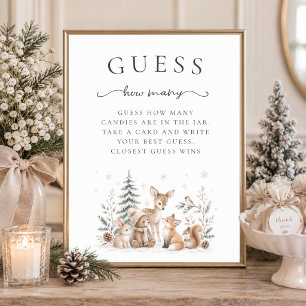 Waldtiere Baby Shower Rate-mal-wie-viele-Schild Poster