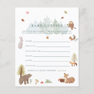 Waldtiere Baby Shower Ratespiel Karte