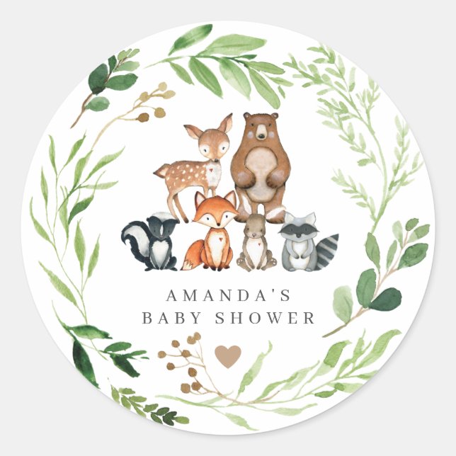 Waldtiere Baby Shower  Runder Aufkleber (Vorderseite)