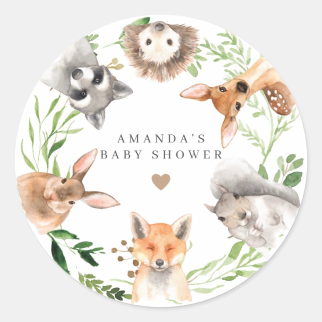 Waldtiere Baby Shower  Runder Aufkleber (Vorderseite)