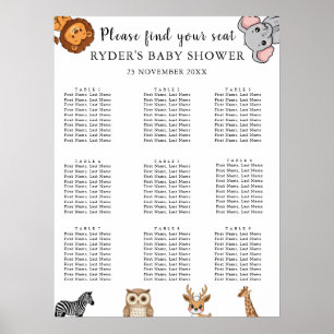Waldtiere Baby Shower Sitzordnung Poster