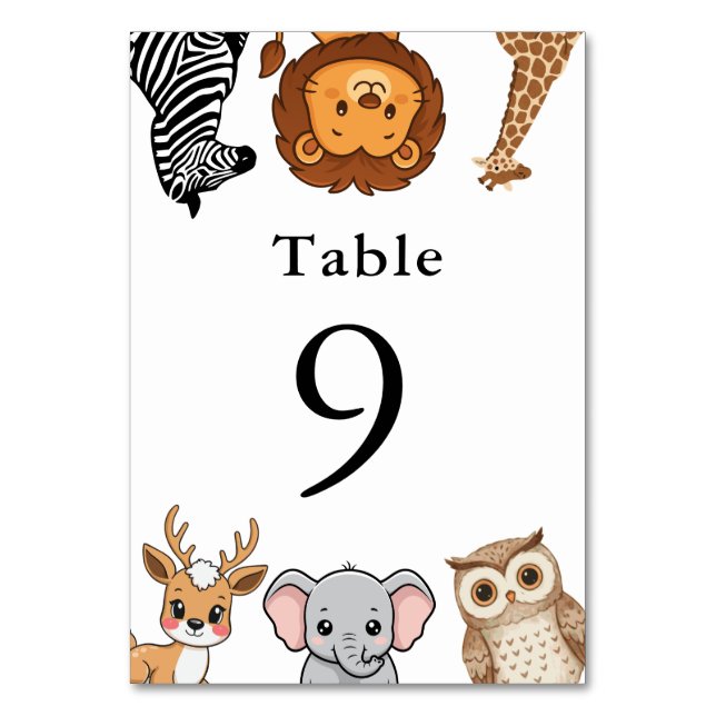 Waldtiere Baby Shower Tischnummer (Vorderseite)