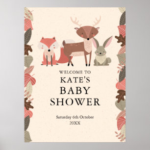 Waldtiere-Baby-Shower-Willkommensschild Poster