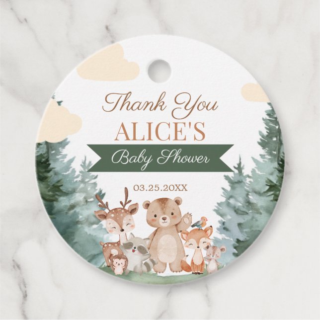 Waldtiere-Babyparty-Geschenkanhänger Geschenkanhänger (Vorderseite)