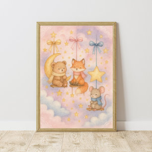 Waldtiere-Babyzimmer Wandkunst unter Sternenhimmel Poster