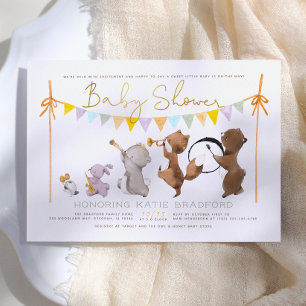 Waldtiere Band Parade Neutral Baby Shower Einladung
