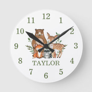 Waldtiere Bear Deer Fox Owl Numerum Runde Wanduhr