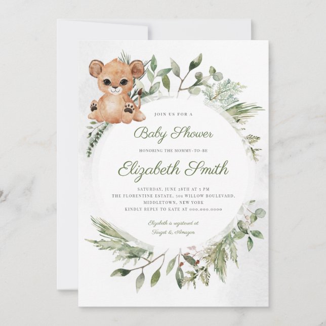 Waldtiere Bear Greenerity Baby Shower Invitat Einladung (Vorderseite)