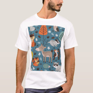 Waldtiere, blau, skandinavischer Stil T-Shirt