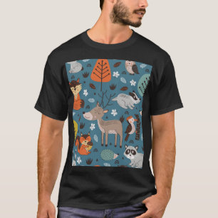 Waldtiere, blau, skandinavischer Stil T-Shirt