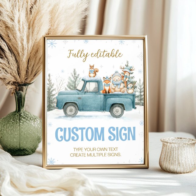 Waldtiere Blaues Winter-Geburtstags-Schild Poster (Von Creator hochgeladen)