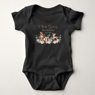 Waldtiere Blush Blumen 1. Geburtstagsoutfit  Baby Strampler