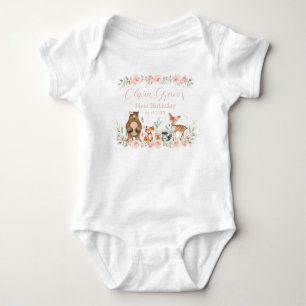 Waldtiere Blush Floral 1. Geburtstagsoutfit  Baby Strampler