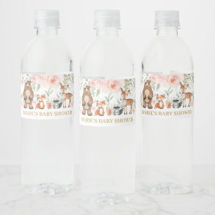 Waldtiere Blush Floral Baby Dusche Geburtstag Wasserflaschenetikett