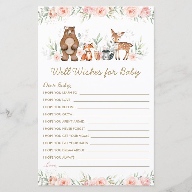 Waldtiere Blush Floral Well Wish for Baby (Vorderseite)