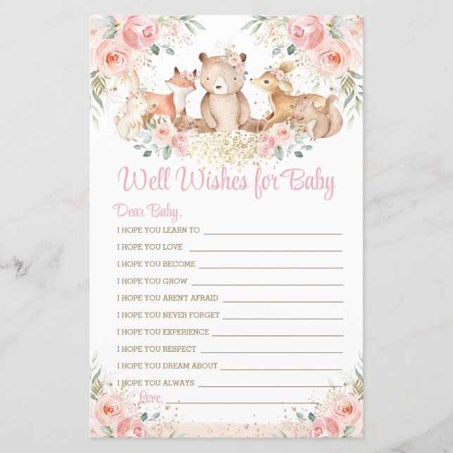 Waldtiere Blush Floral Wishings for Baby Game (Vorderseite)