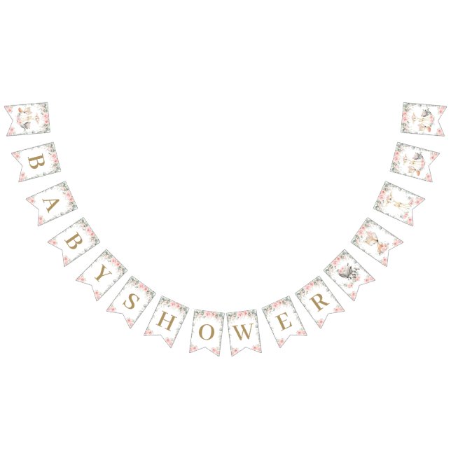 Waldtiere Blush Pink Bloral Baby Dusche Wimpelkette (Alle)
