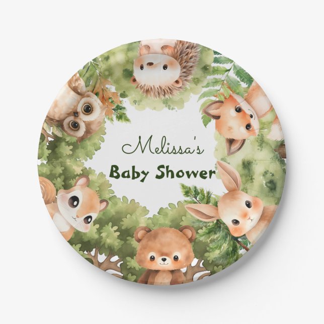 Waldtiere Boy Baby Dusche Pappteller (Vorderseite)