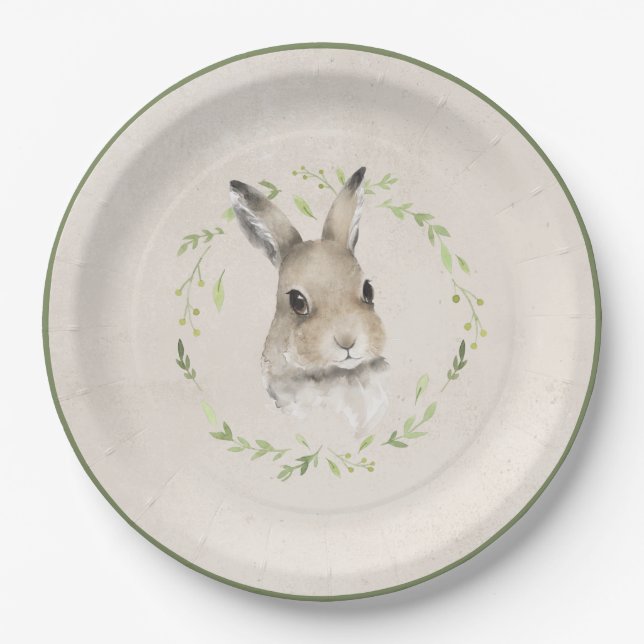Waldtiere Bunny Rabbit Greenerity Baby Shower Pappteller (Vorderseite)