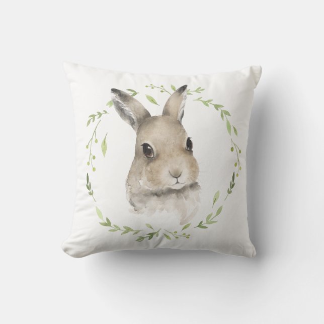 Waldtiere Bunny Rabbit Watercolor Kranz Kissen (Vorderseite)