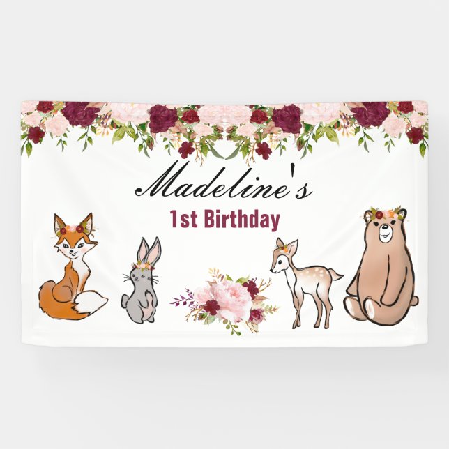 Waldtiere Burgund & Pink Floral Banner (Horizontal)