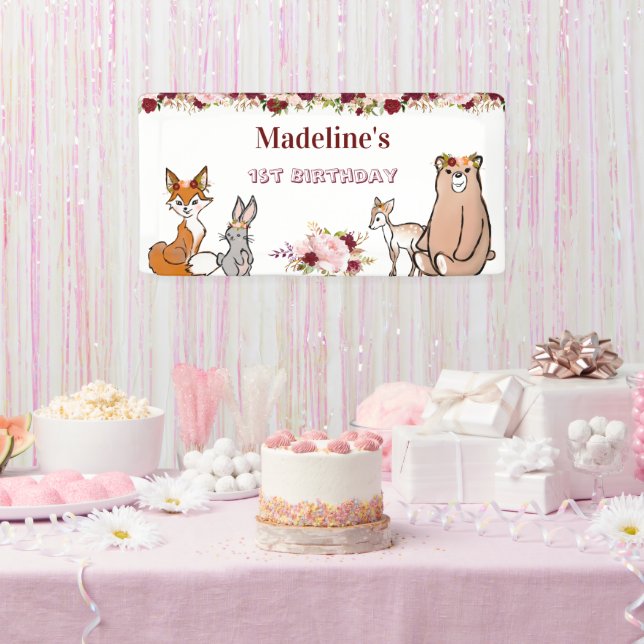 Waldtiere Burgundy & Pink Banner (Party)