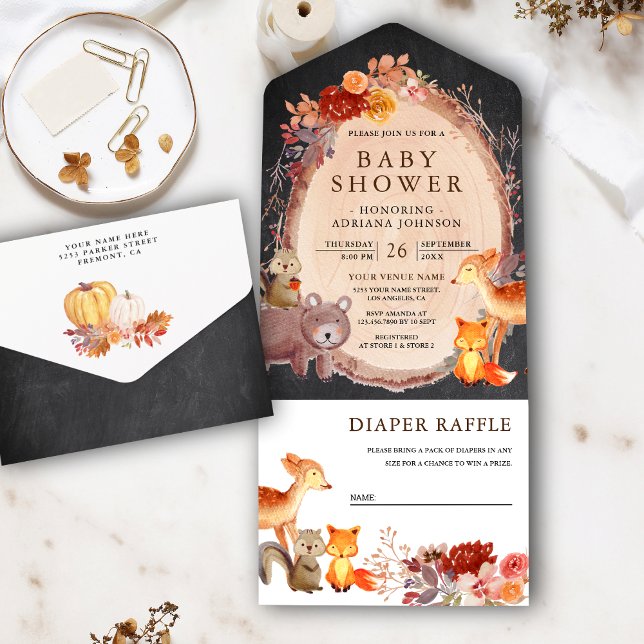 Waldtiere Chalkboard Babydusche All In One Einladung (Von Creator hochgeladen)