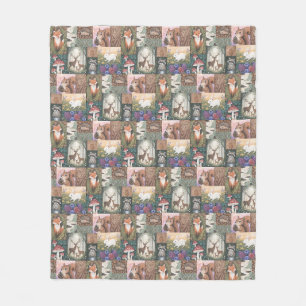 Waldtiere Cottagecore Patchwork-Muster Fleecedecke