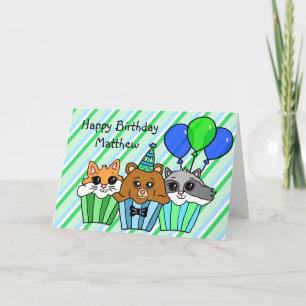 Waldtiere Cupcakes, Fox, Raccoon und Bär Karte