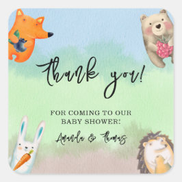 Waldtiere - Danke, Baby Dusche Quadratischer Aufkleber