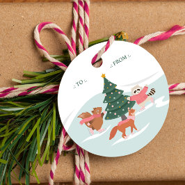 Waldtiere, die Eis Skaten bis zum Etikett tragen Geschenkanhänger