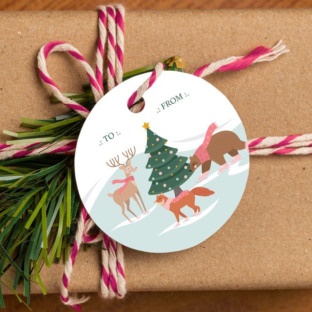 Waldtiere, die Eis Skaten bis zum Etikett tragen Geschenkanhänger (Woodland Forest Animals Ice Skating To From Label)