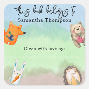 Waldtiere - dieses Buch gehört Quadratischer Aufkleber