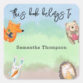 Waldtiere - dieses Buch gehört Quadratischer Aufkleber
