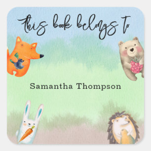 Waldtiere - dieses Buch gehört Quadratischer Aufkleber