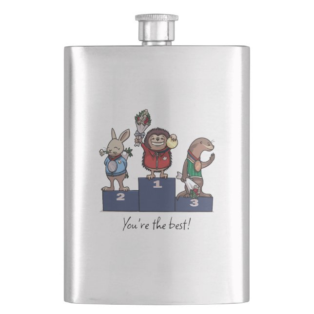 Waldtiere Du bist der Beste! Geschenk-Podium-Kunst Flachmann (Vorderseite)