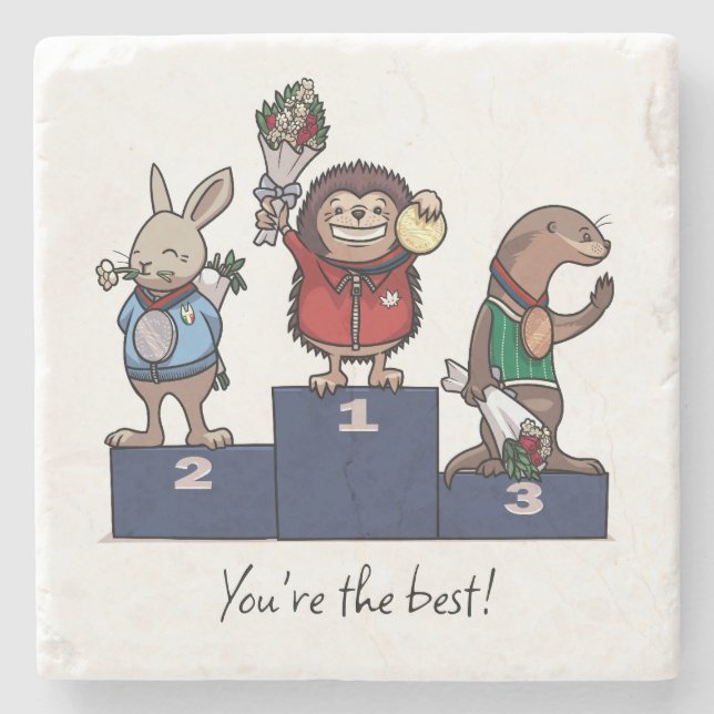 Waldtiere Du bist der Beste! Geschenk-Podium-Kunst Steinuntersetzer (Vorderseite)
