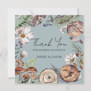 Waldtiere Dusty Blue Babyparty Dankeskarte