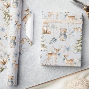 Waldtiere Dusty Blue Christmas Geschenkpapier