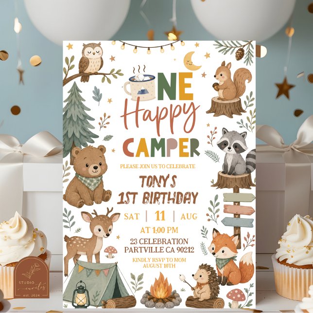 Waldtiere Ein Glücklicher Camper Geburtstag Einladung (Von Creator hochgeladen)
