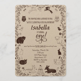 Waldtiere Einladung zum 1. Geburtstag