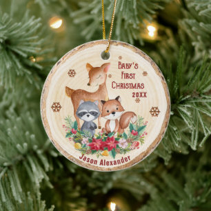 Waldtiere Erste Weihnachten Personalisiert Keramik Ornament
