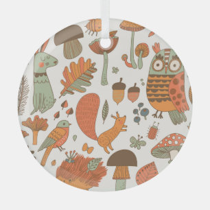 Waldtiere: farbenfroher Hintergrund des Herbstes. Ornament Aus Glas