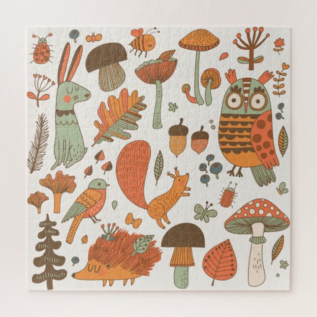 Waldtiere: farbenfroher Hintergrund des Herbstes. Puzzle (Vertikal)