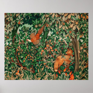 WALDTIERE Fasan Rotfuchs,Grüne Floral Poster