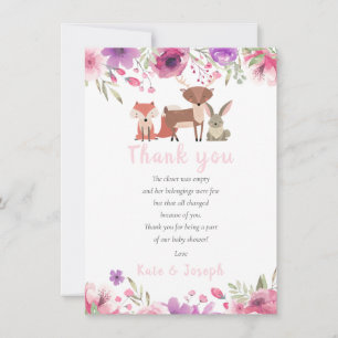 Waldtiere Florales Baby-Shower-Dankeschön-Gedicht Dankeskarte