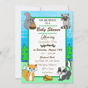 Waldtiere Forsttiere Baby Shower Einladung
