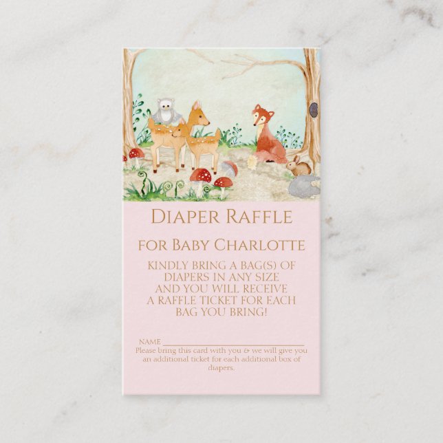 Waldtiere Fox Deer Diaper Raffle Girl Baby Visitenkarte (Vorderseite)
